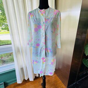 Vintage 1960s peignoir, mint green, blue, pink, orange, pastel floral duster